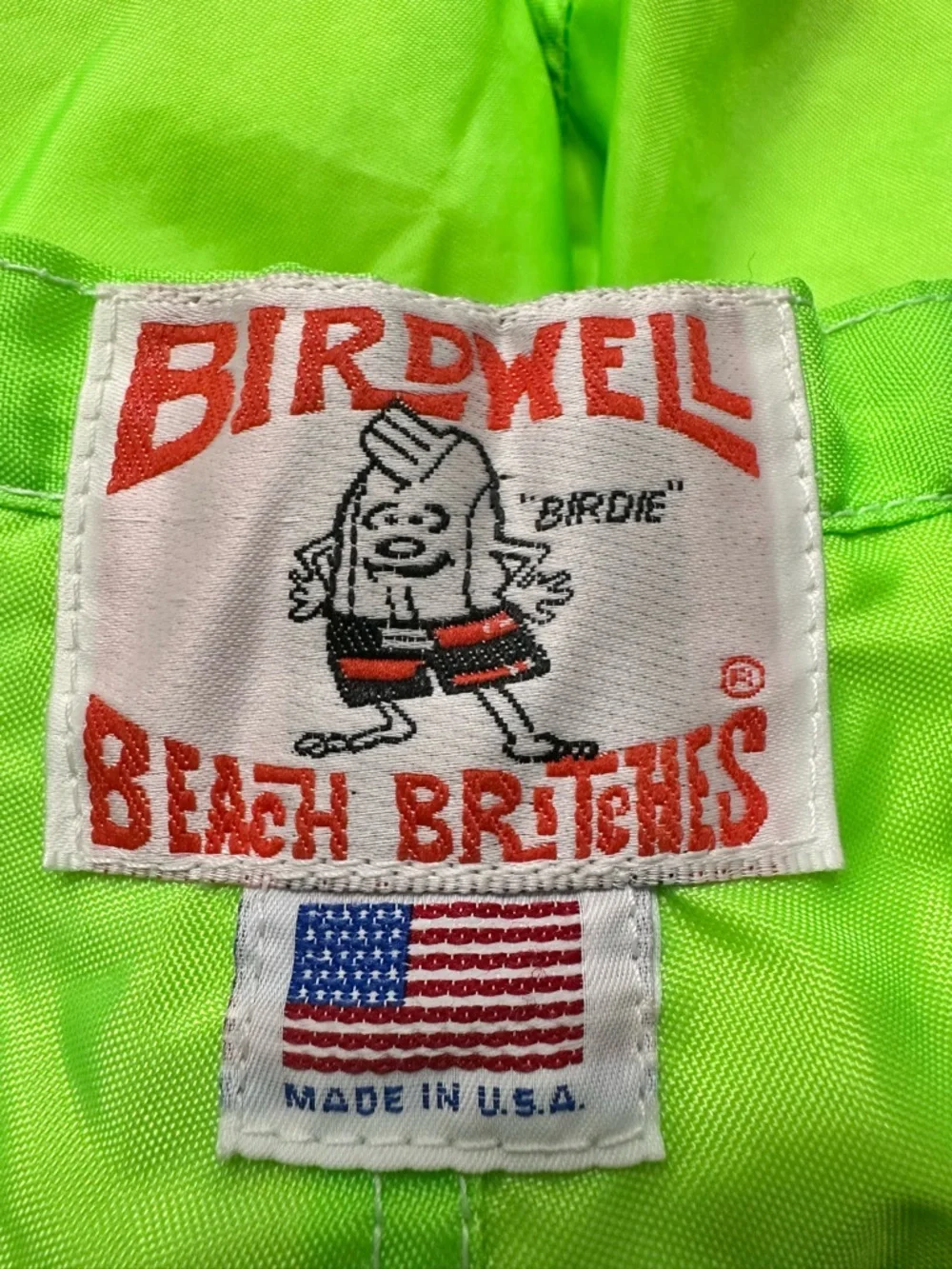 Birdwell Neon Green Swim Trunks with White and Black Side Stripes